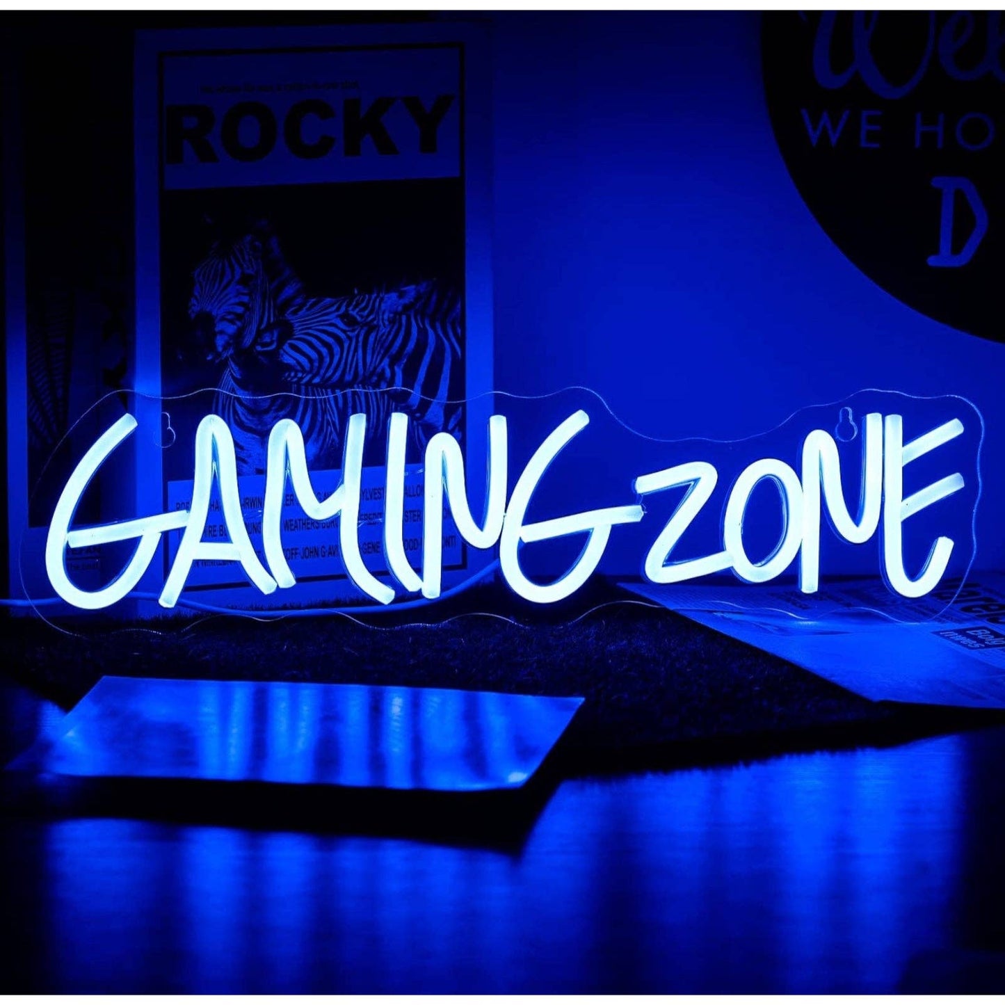 Fun Bright Blue Gaming Zone LED Night Light Game Room Wall Decoration