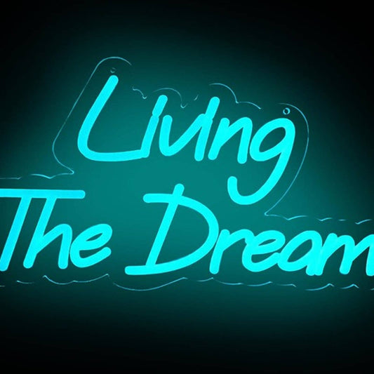 Fun Vivid Bright Blue “Living the Dream” LED Night Light Room Wall Decor