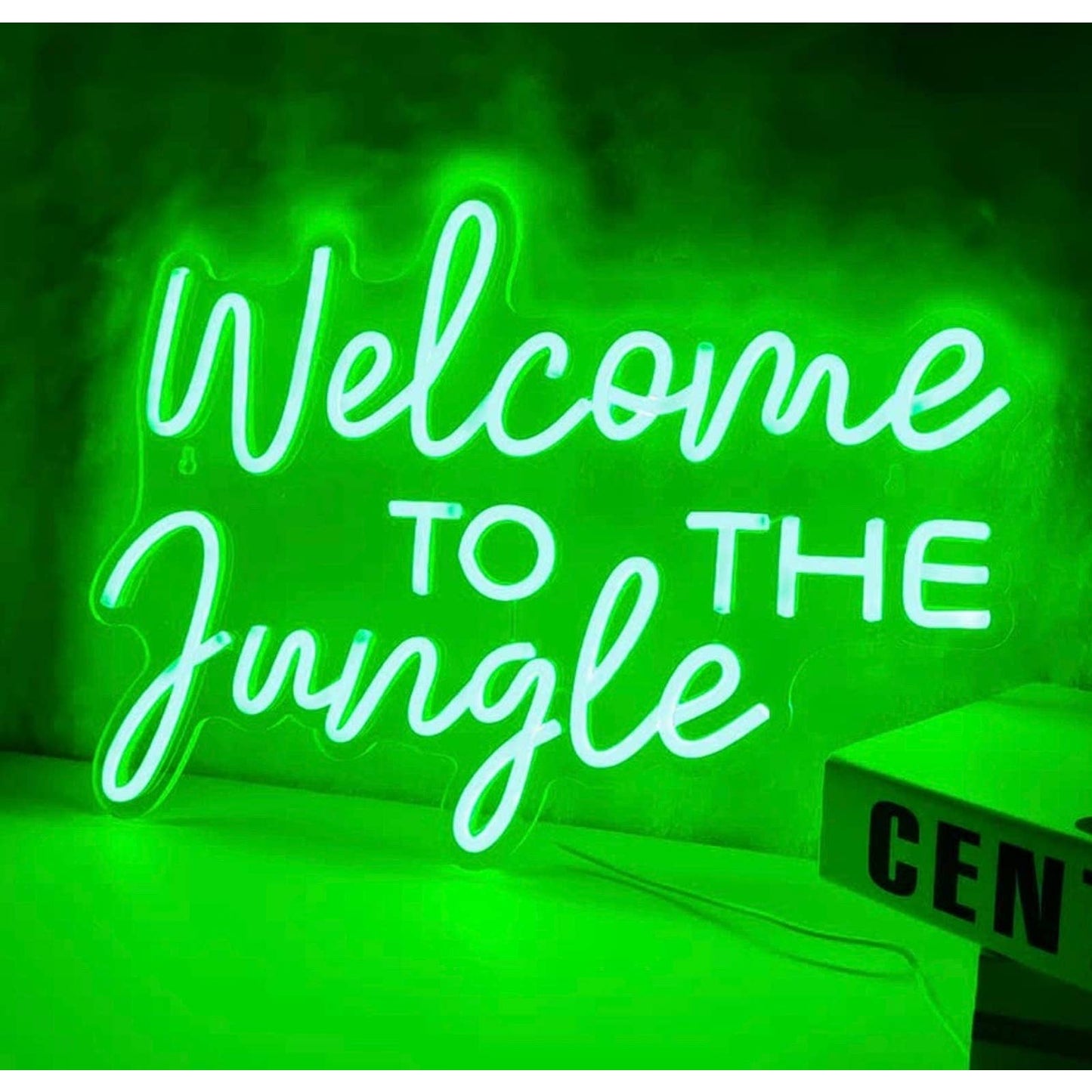 Vivid Bright Green “Welcome Come to Jungle” LED Night Light Room Wall Decor