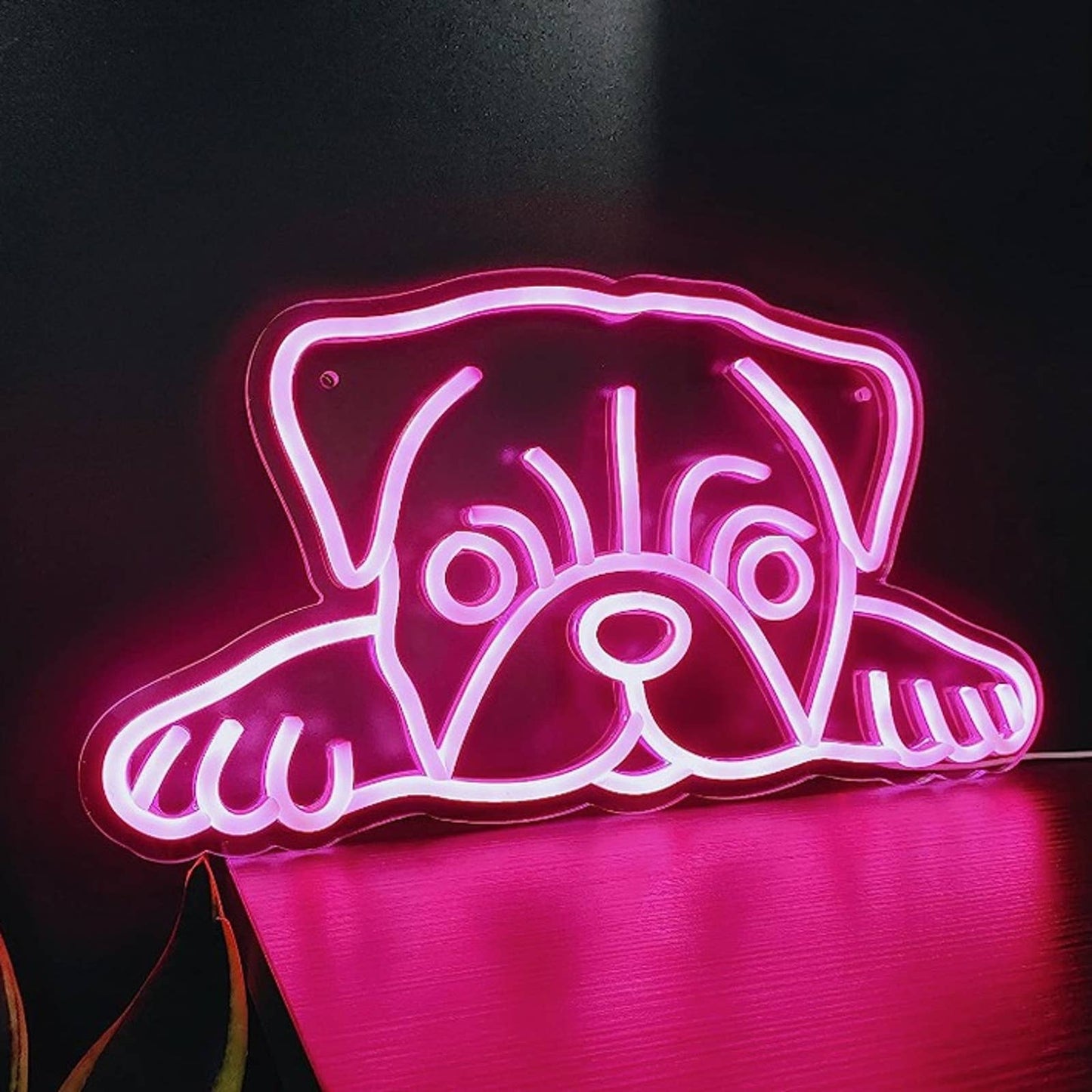 Super Cute Bright Pink Pug Puppy Dog LED Night Light Pet Room Wall Decoration