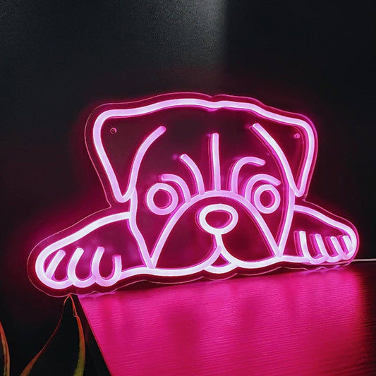 Super Cute Bright Pink Pug Puppy Dog LED Night Light Pet Room Wall Decoration