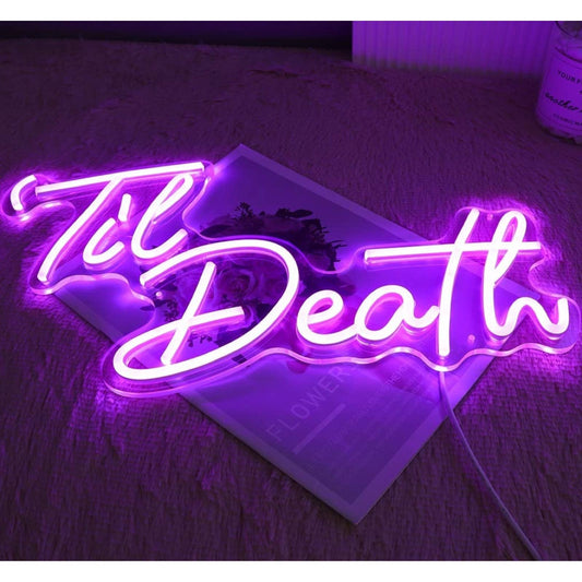 Lovely Bright Purple Unique “Til’ Death” LED Night Light Marriage Room Wall Deco