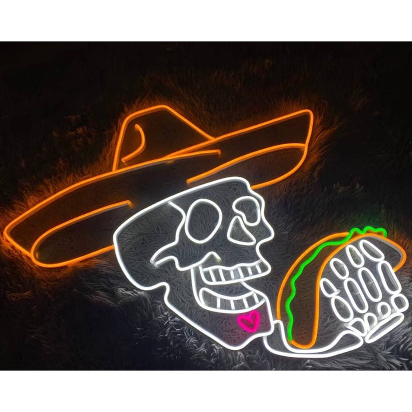 Fun Bright Mexican Skeleton Skull Eating Taco LED Night Light Sign Room Decorati