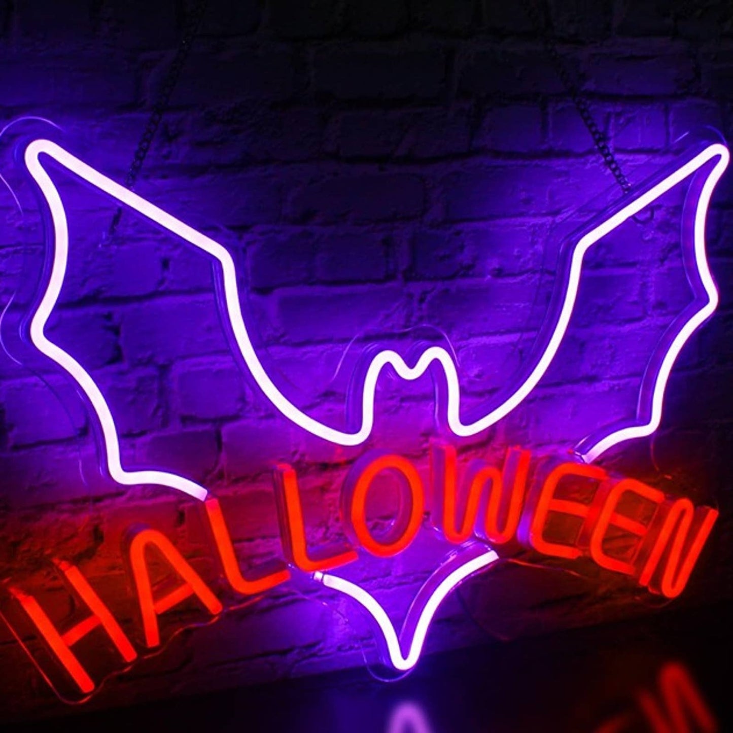 Bright Spooky Purple / Red Bat Halloween LED Night Light Decor