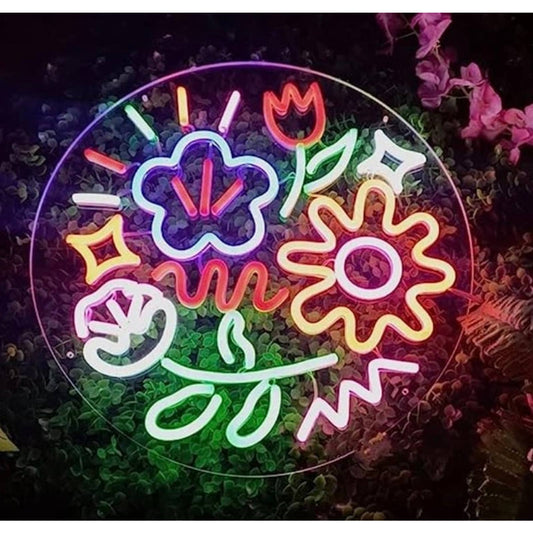 Lovely Bright Vivid Colorful Flower Circle LED Night Light Room Wall Art Decor