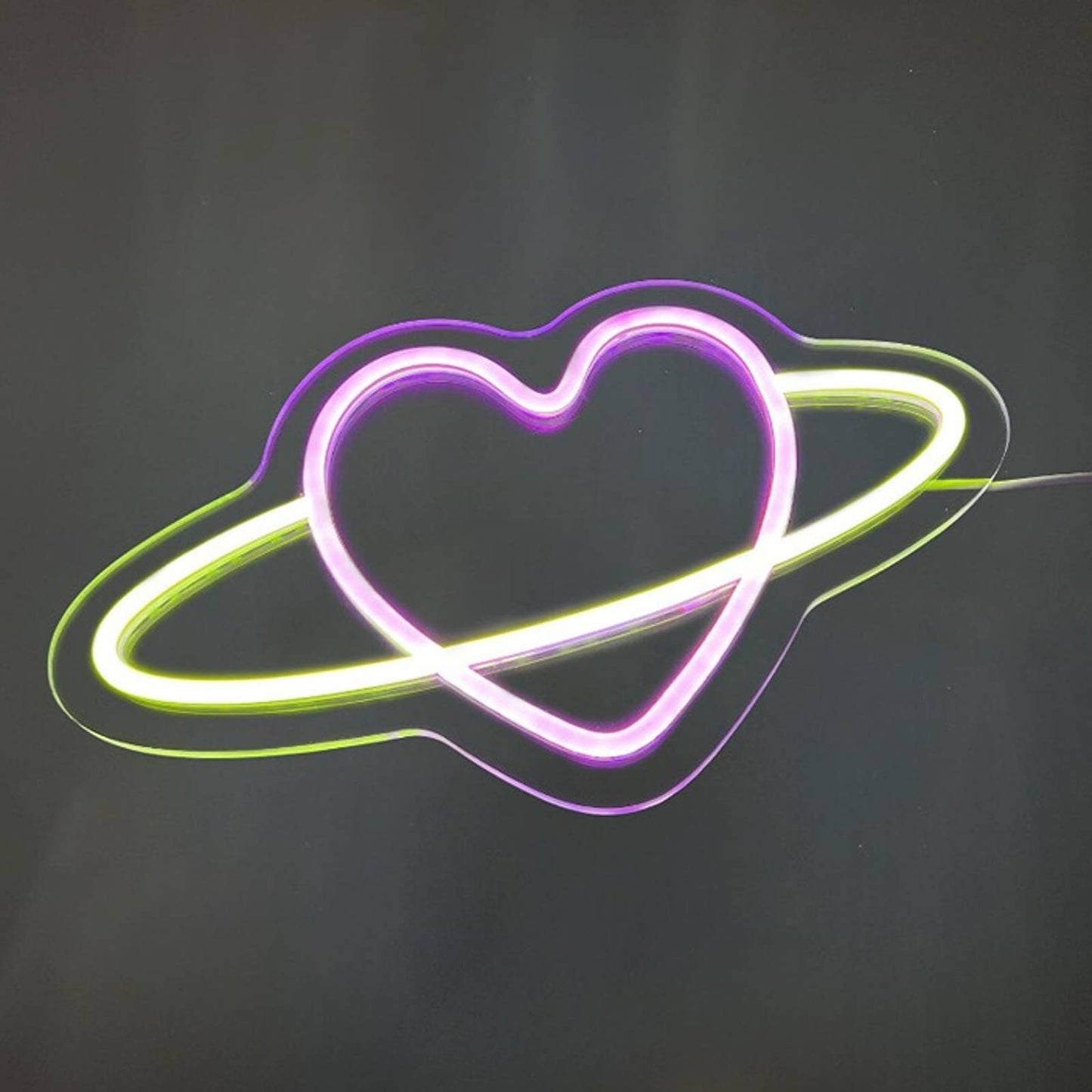 Lovely Vivid Bright Pink Heart Planet LED Night Light Room Wall Love Decor