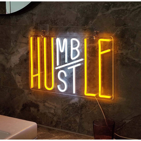 Bright Cool / Warm White Humble Hustle Slash LED Night Light Motivation Decorati