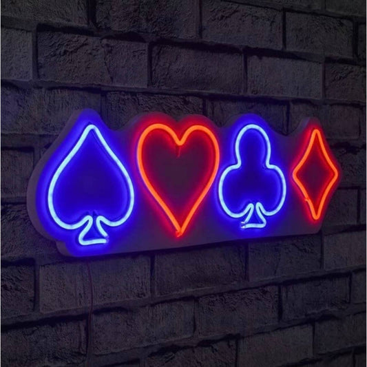Fun Bright Red / Blue Spade Heart Club Diamond Playing Cards LED Light Sign