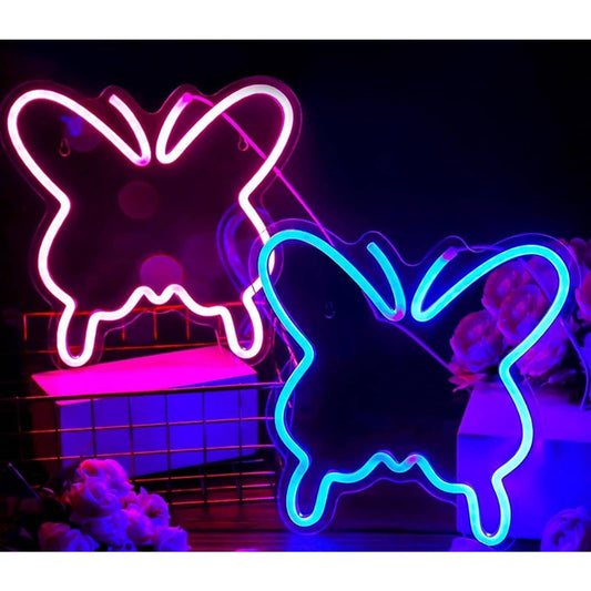 Adorable Vivid Bright Pink/Blue Butterfly Bundle Set LED Night Light Room Wall D