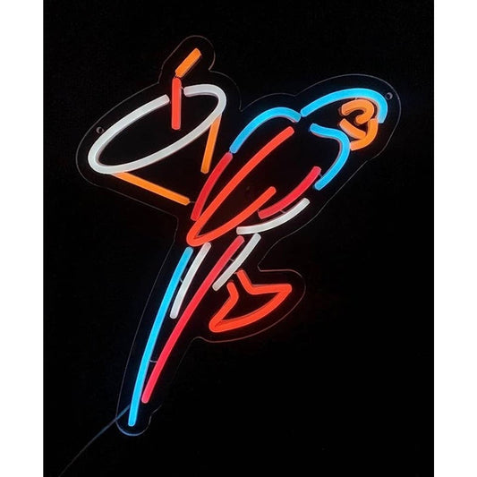 Colorful Bright Margarita Parrot LED Night Light Bar Sign Wall Art Decor
