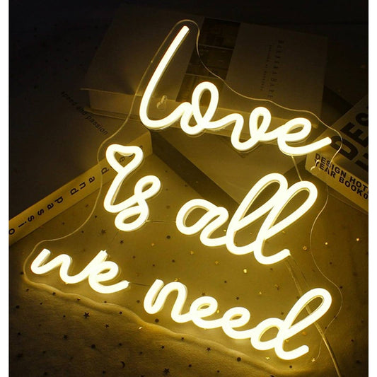 Vivid Bright Warm White “Love Is All We Need” LED Night Light Wall Decor