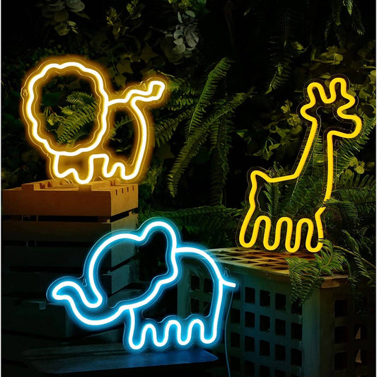 Lovely Bright Lion Elephant & Giraffe LED Night Light Animals Room Wall Decorati