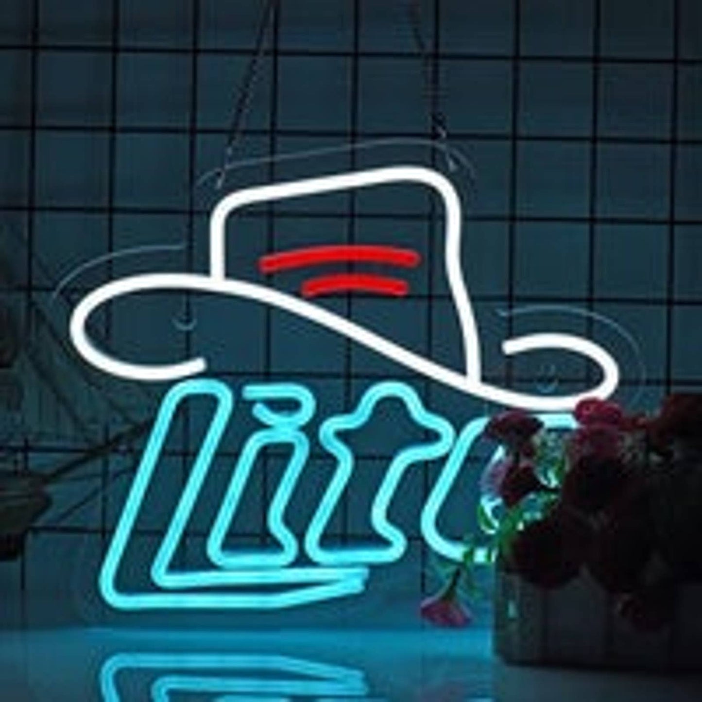 Vivid Bright Miller Lite Cowboy Hat LED Night Light Bar Room Beer Decor