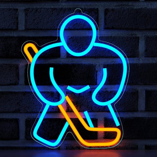 Fun Bright Blue Hockey Man LED Night LED Sport Room Wall Decor