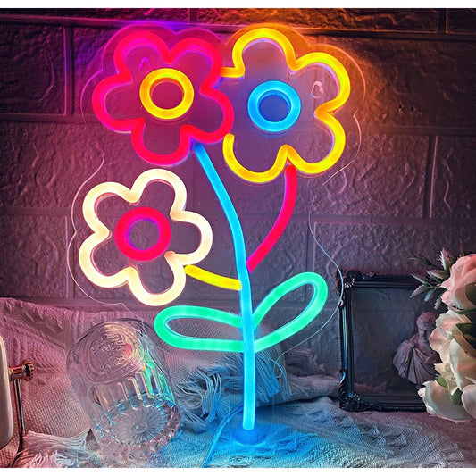 Lovely Bright Rainbow Flowers LED Night Light Room Wall Decoration