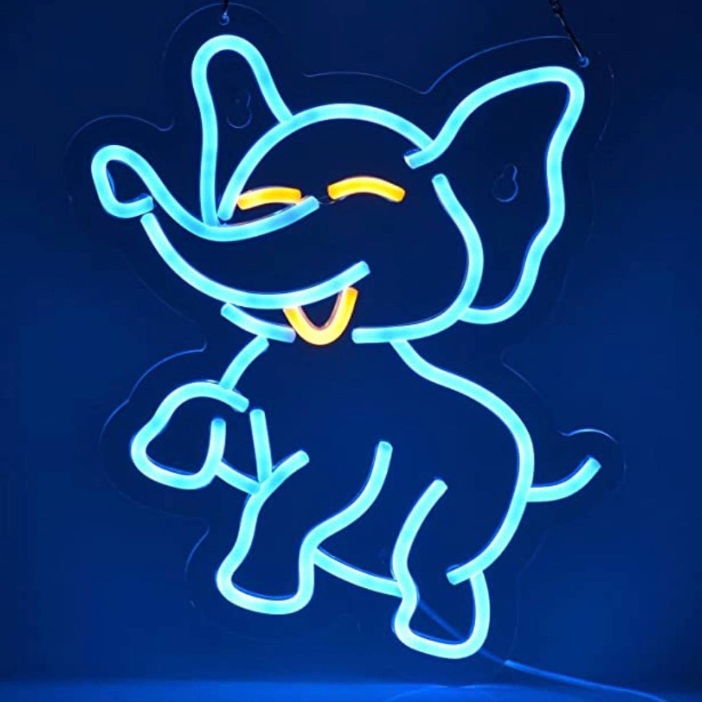 Cute Bright Blue Happy Elephant LED Night Light Room Wall Decoration