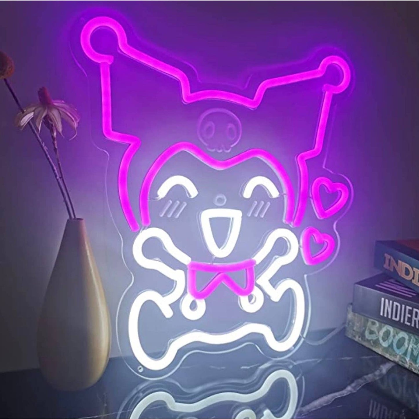 Cute Bright Pink Happy Kuromi Anime LED Night Light Anime Japan Room Wall Decor