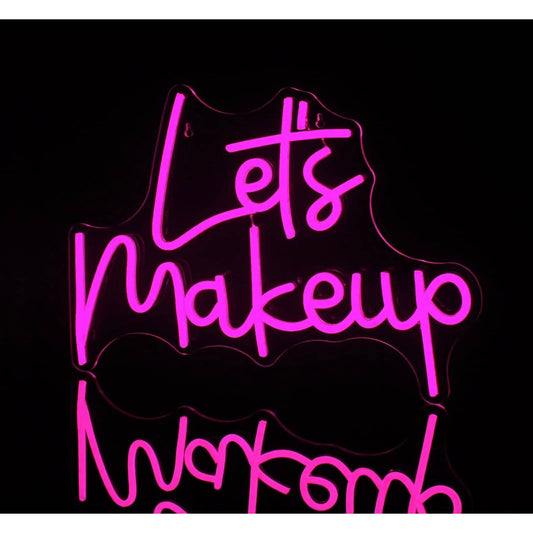 Lovely Bright Pink “Let’s Makeup” LED Night Light Room Wall Decoration