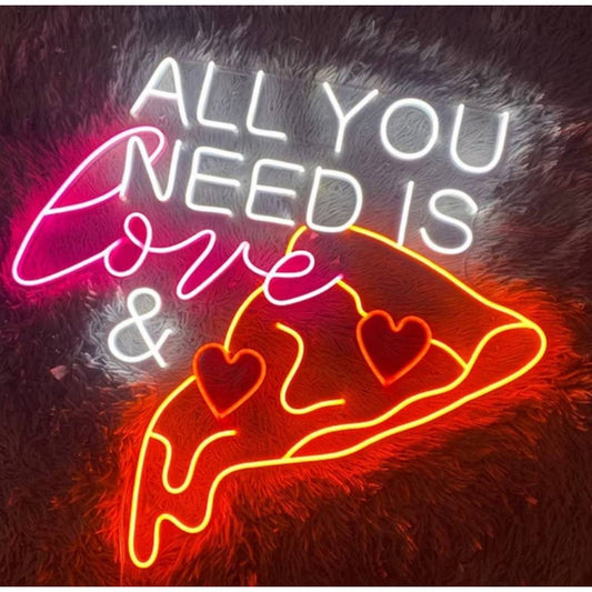 Fun Bright Vivid Colorful All You Need is Love” Pizza LED Night Light Room Wall