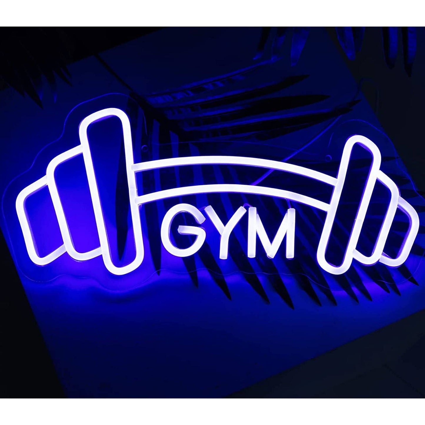 Bright Blue Gym Barbell Dumbbell LED Light Business Exercise Room Wall Decor