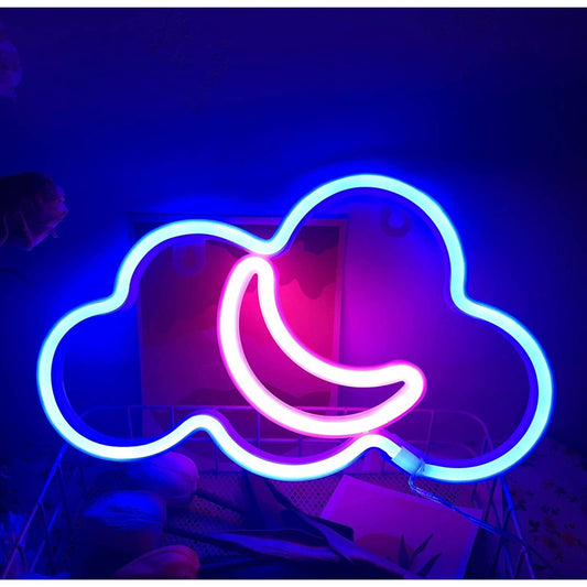 Adorable Bright Pink / Blue Moon Inside Cloud LED Night Light Room Wall Decor