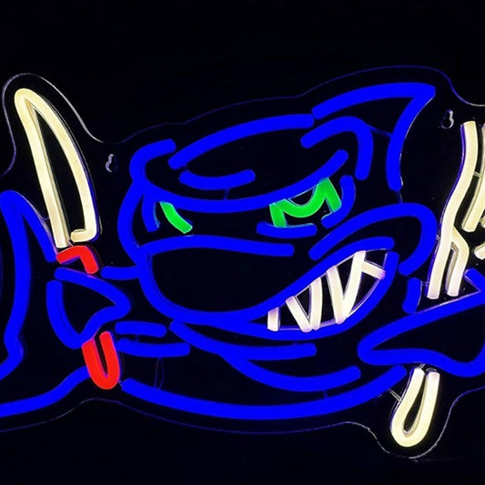 Fun Bright Blue Hungry Shark Fork & Knife LED Night Light Room Wall Decor