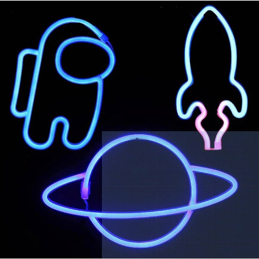 Fun Bright Bright Blue Among Us Astronaut, Planet & Spaceship LED Night Light De