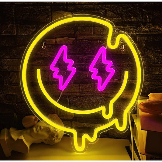 Vivid Bright Pink Melting Lightning Eye Smiley Face LED Night Light Decor