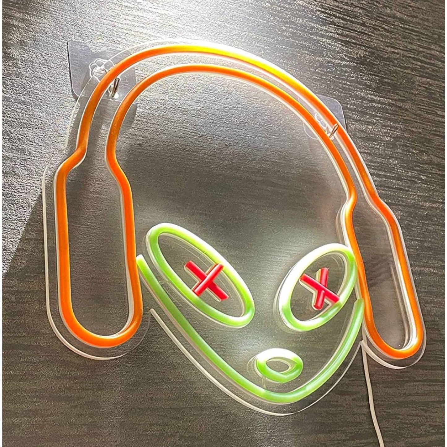 Cool Bright Green Alien Wearing Headphones LED Night Light Game Room Wall Decor
