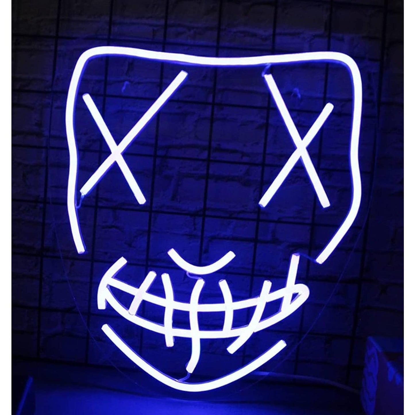 Vivid Bright Blue X-Eye Stitch Mask LED Night Light Rave Room Wall Decor