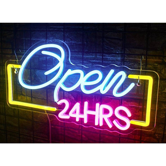 Vivid Bright Blue / Pink / Yellow Open 24 Hrs LED Light Business Sign