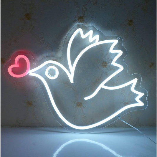 Lovely Bright Love Dove of Peace Heart LED Night Light Room Wall Decor