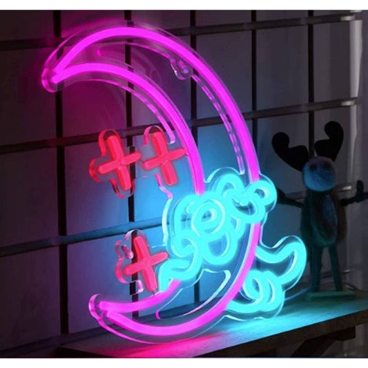 Lovely Bright Pink Crescent Moon Star Cloud LED Night Light Room Wall Decoration