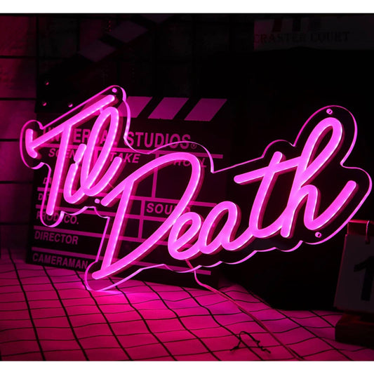 Lovely Bright Vivid Pink “Til’ Death” LED Night Light Room Wall Decoration