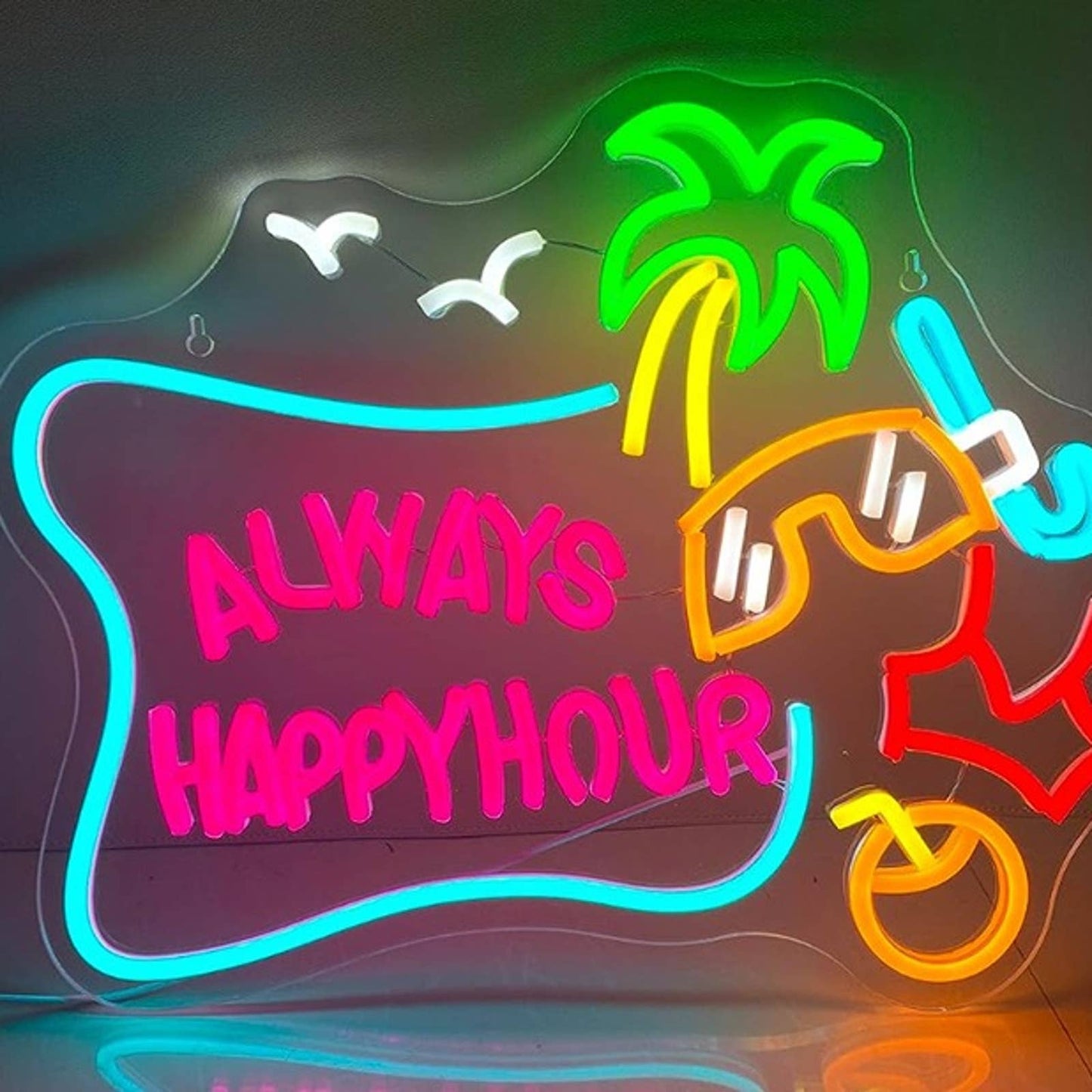 Fun Color “Always Happy Hour” Palm Tree Snorkel Coconut Bikini LED Light