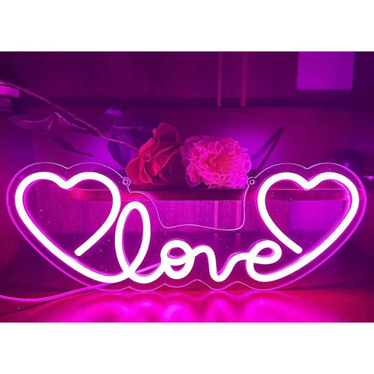 Lovely Vivid Bright Love Double Heart LED Night Light Room Wall Decor