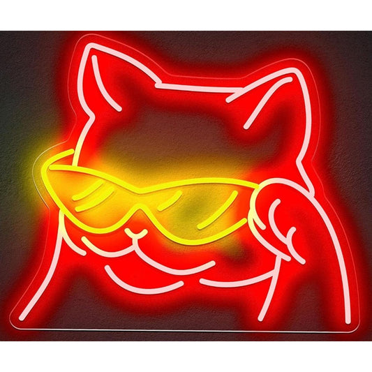 Fun Vivid Bright Red Cool Cat Sunglasses LED Night Light Room Wall Decoration