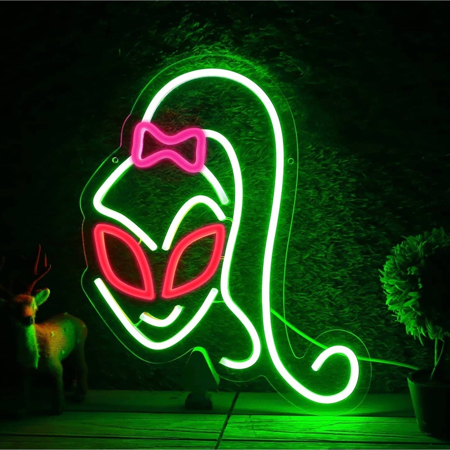 Cute Unique Bright Alien Girl LED Night Light Room Wall UFO Decoration