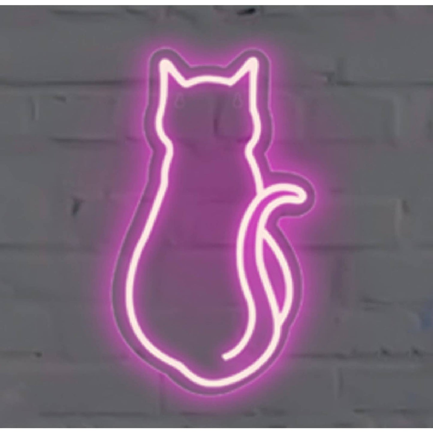 Simple Cute Pink Kitty Cat and Tail LED Night Light Room Wall Decor