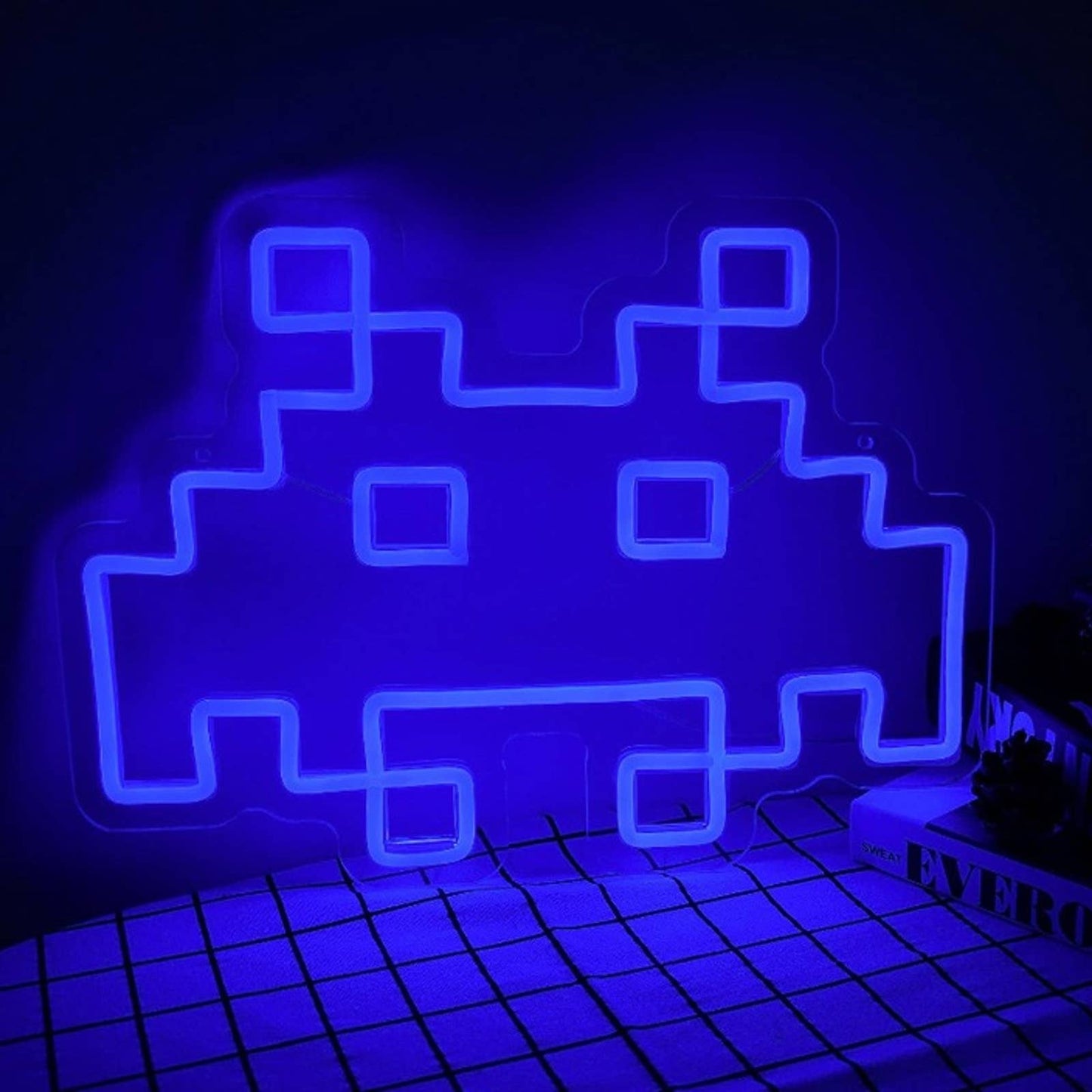 Fun Vivid Bright Blue Space Invaders Arcade Game LED Night Light Wall Decor