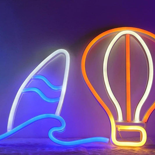 Fun Bright Blue Ocean Wave Surf Board & Balloon LED Light Room Wall Decor