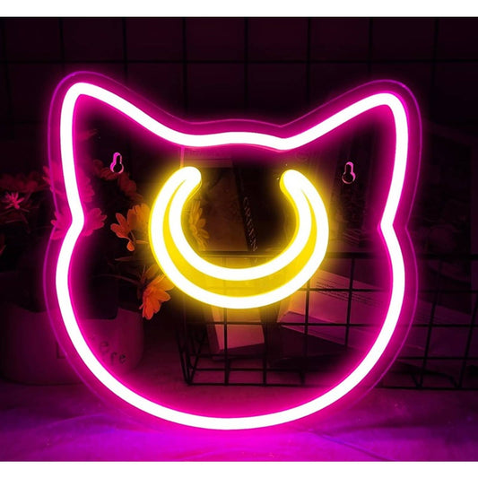 Cute Bright Pink Simple Luna Cat Sailor Moon LED Night Light Anime Decor