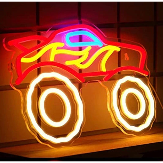 Fun Bright Fire Red Monster Truck LED Night Light Room Wall Decoration