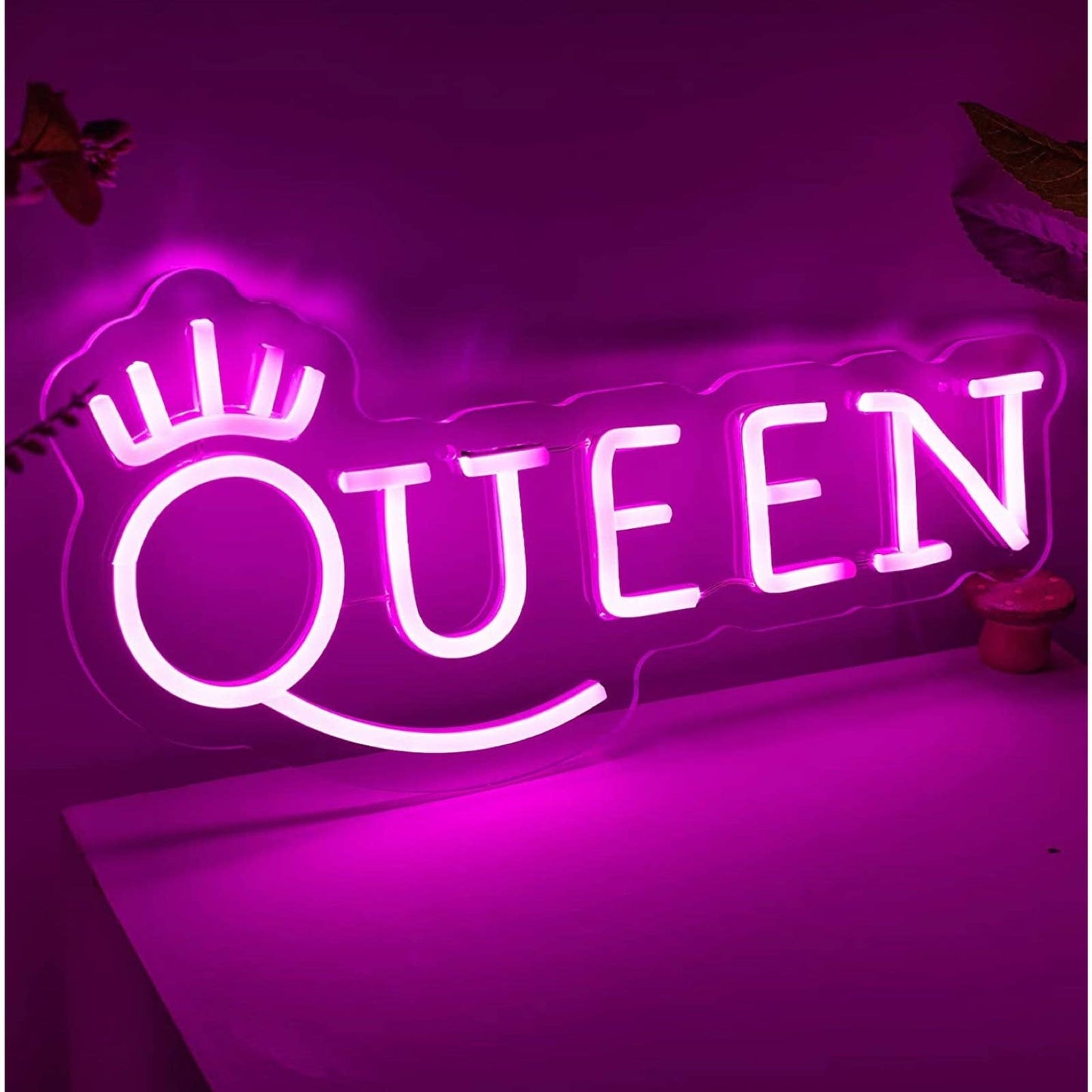 Adorable Bright Pink Glam Queen Crown LED Night Light Room Wall Decoration