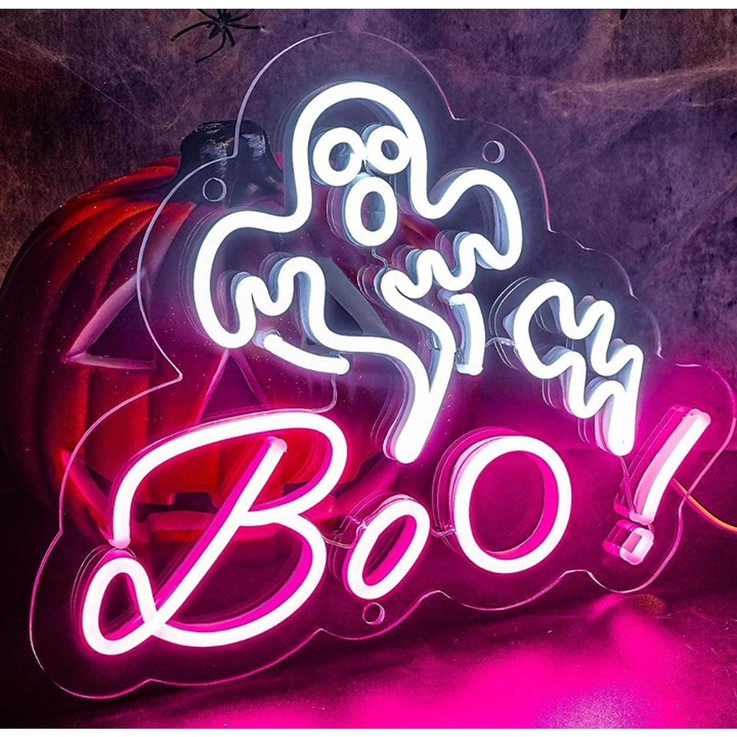 Spooking Bright Pink / White Ghost Boo! LED Night Light Halloween Decor