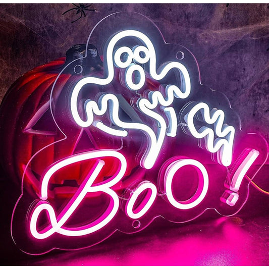 Spooking Bright Pink / White Ghost Boo! LED Night Light Halloween Decor