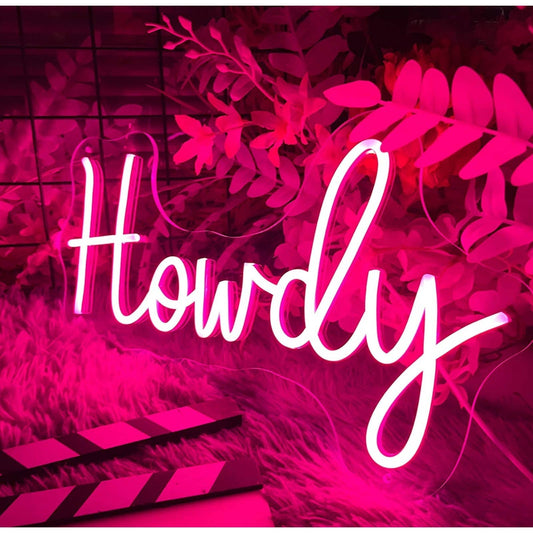 Lovely Bright Pink “Howdy” LED Night Light Room Wall Decoration