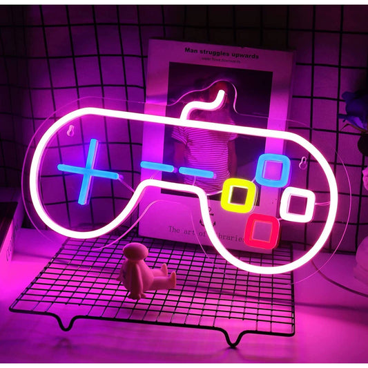 Fun Bright Pink Rainbow Square Button Game Controller LED Night Light Decor