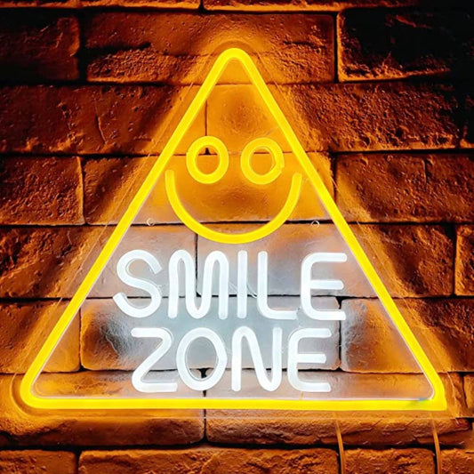 Fun Bright Yellow Smile Zone Pyramid LED Night Light Room Wall Decoration