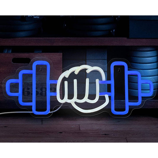 Bright Blue Muscle Blue Dumbbell LED Night Light Gym Fitness Exercise Wall Decor